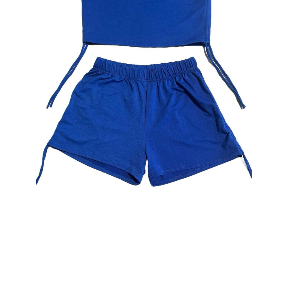 Shein Cretily Two Piece Set Cropped Tank Top and Shorts Womens Extra Large Blue - Picture 4 of 13